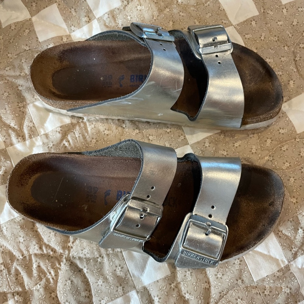 Birkenstock Arizona Silver Sandals 39 - Picture 2 of 9